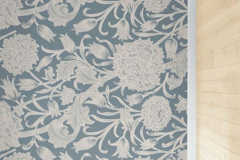 Feature wall with newly hung wallpaper