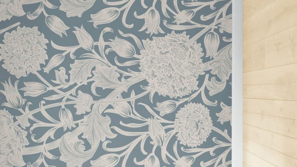 Feature wall with newly hung wallpaper